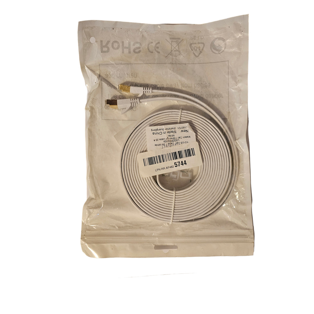 Matien Cat 7 Flat Gold Plated Ethernet Cable 25 ft. White NWT